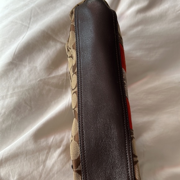 Authentic Coach brown leather, red suede and leopard  monogram purse. - Picture 4 of 10